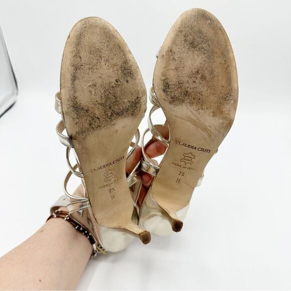 Claudia Ciuti Metallic Gold Strappy Evening Sandal 7.5 Narrow - Picture 7 of 12